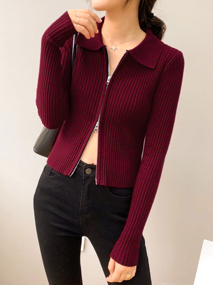 Pull En Tricot Côtelé Petite Taille à Double Fermeture Éclair