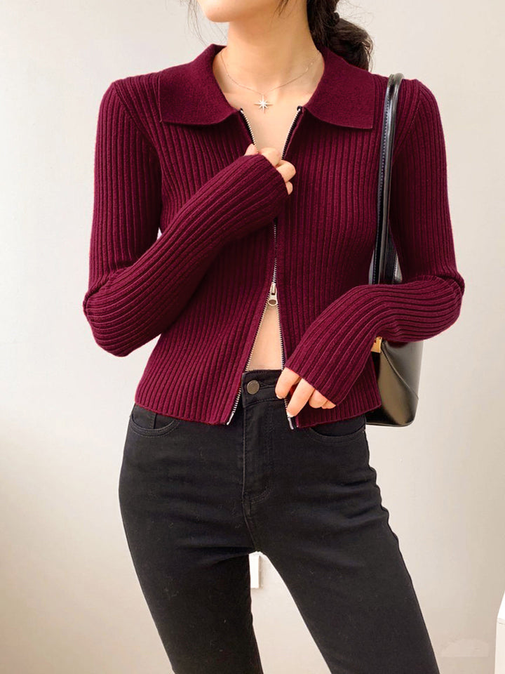 Pull En Tricot Côtelé Petite Taille à Double Fermeture Éclair