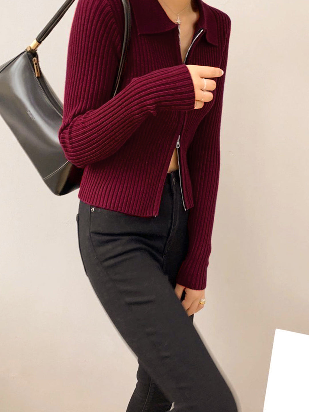Pull En Tricot Côtelé Petite Taille à Double Fermeture Éclair