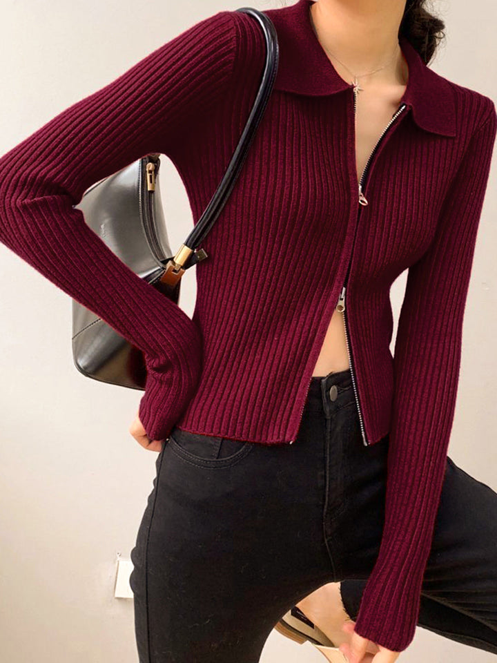 Pull En Tricot Côtelé Petite Taille à Double Fermeture Éclair