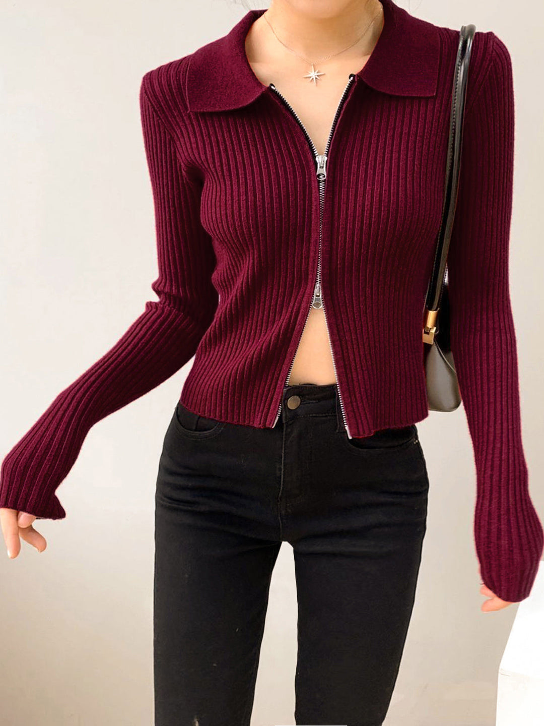 Pull En Tricot Côtelé Petite Taille à Double Fermeture Éclair
