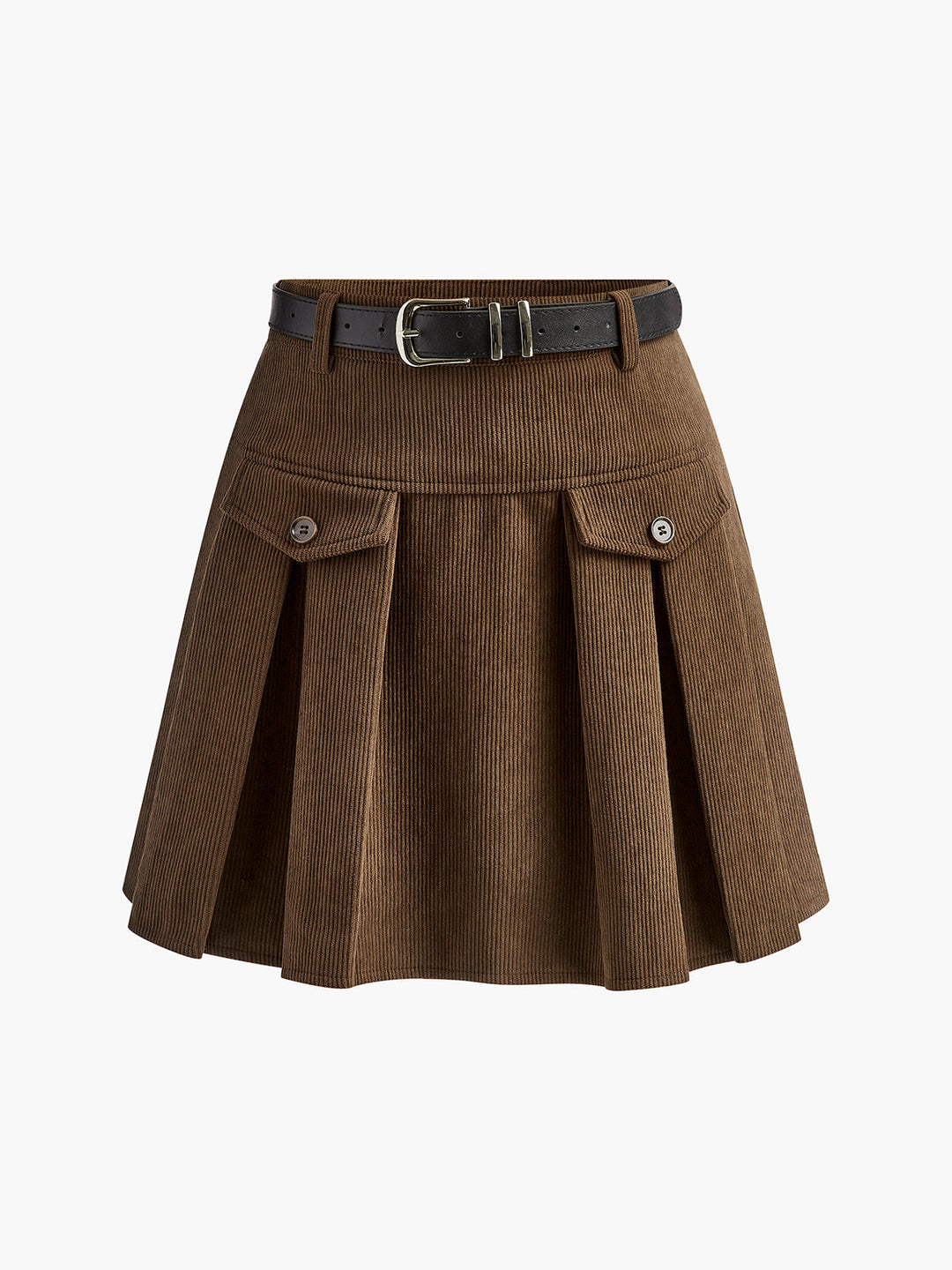 Jupe Plissée Velours Côtelé avec Ceinture