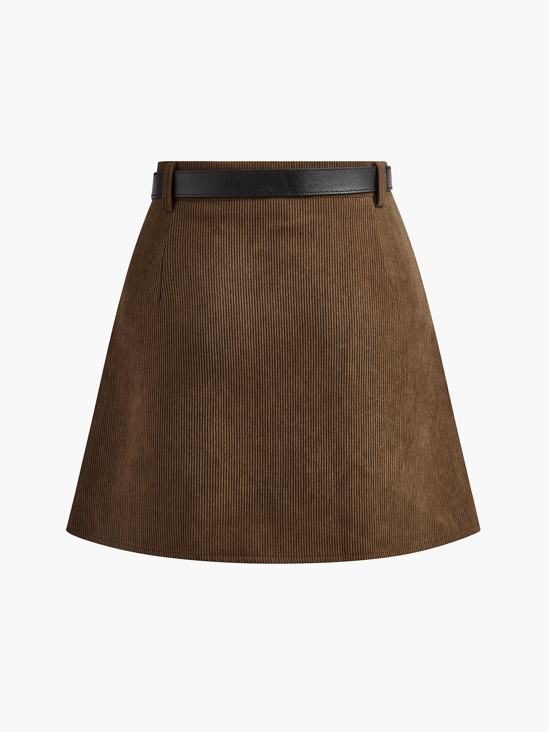 Jupe Plissée Velours Côtelé avec Ceinture