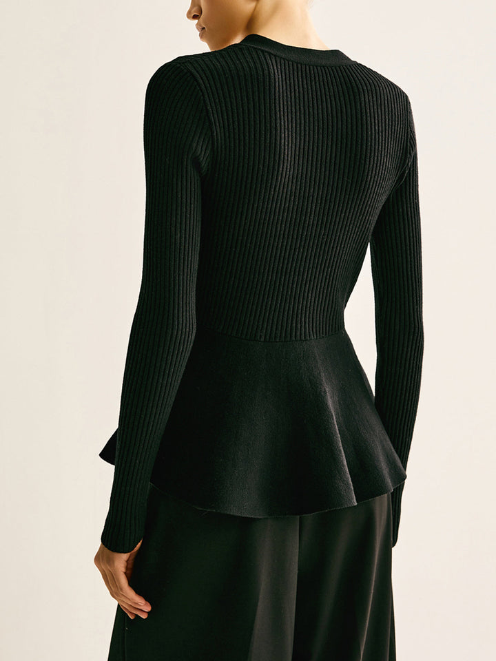Haut en tricot à boutons Oversized et panneaux côtelés