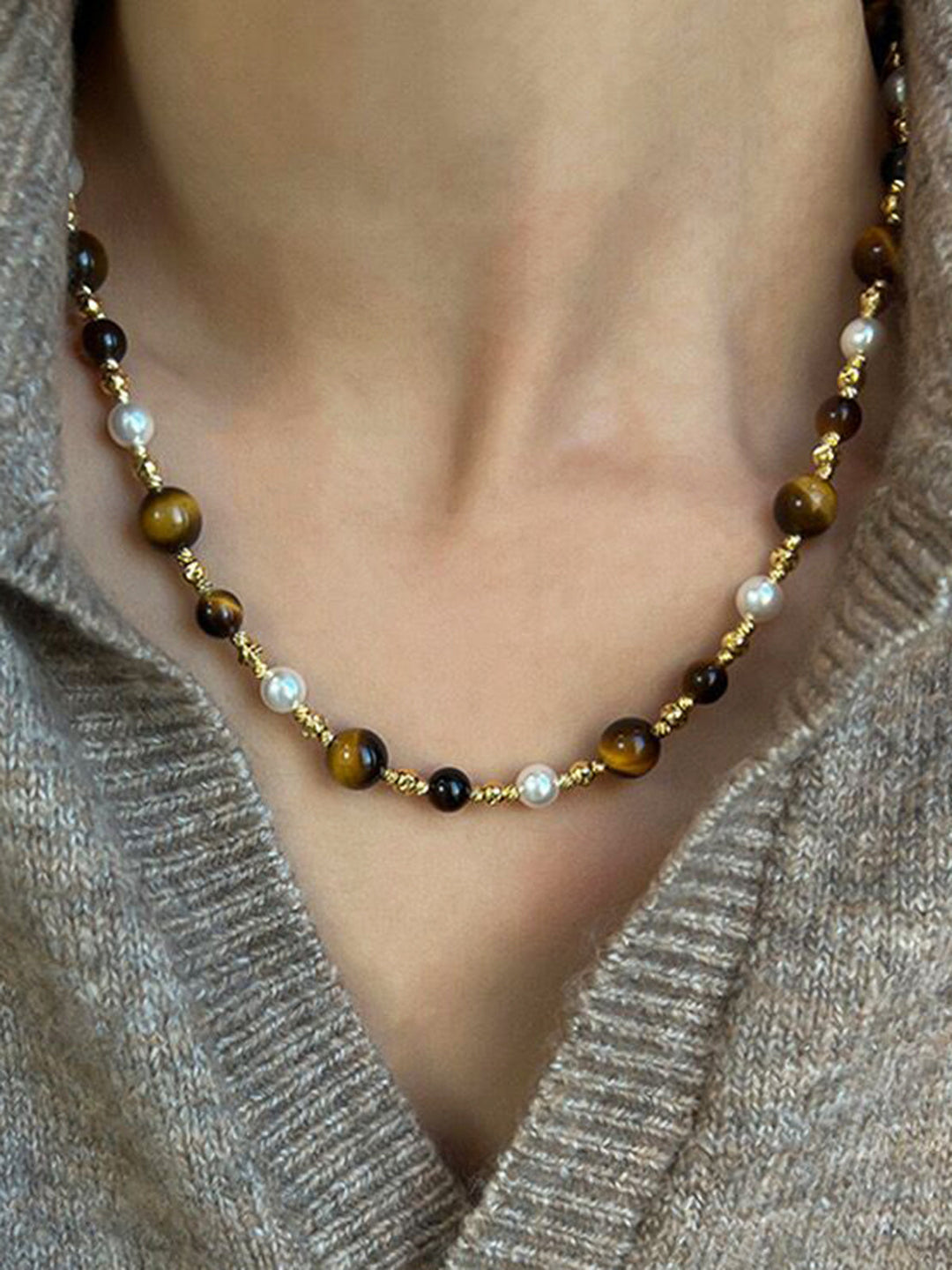 Collier ras du cou en œil de tigre