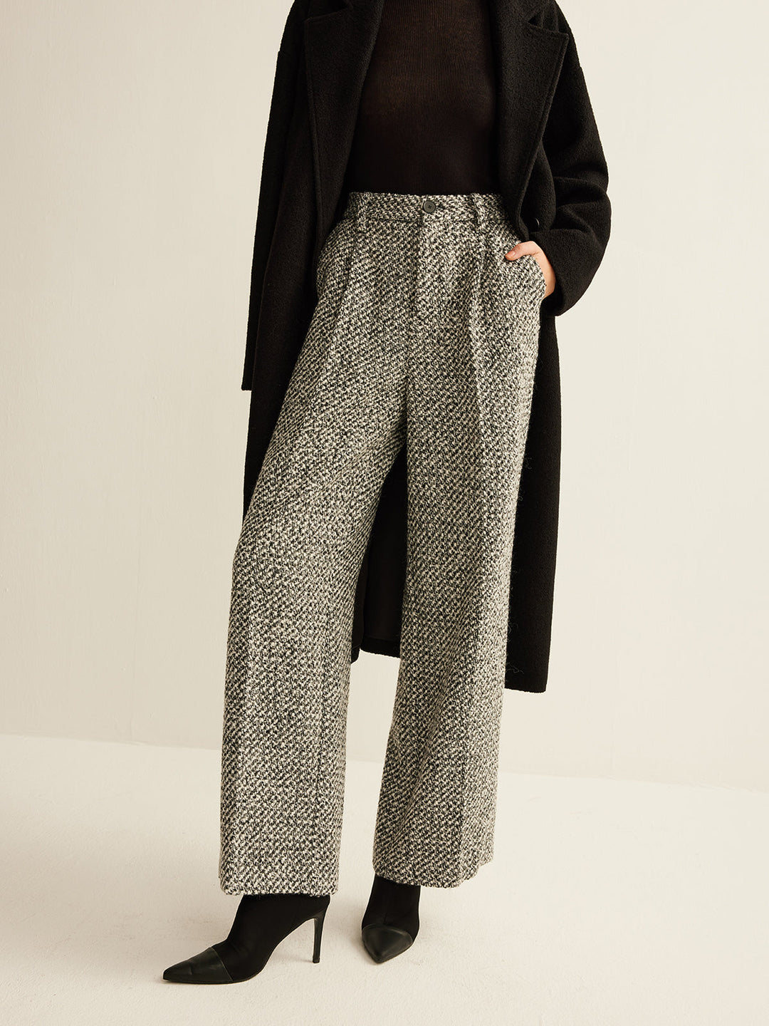 Pantalons en Tweed Mélangé Laine