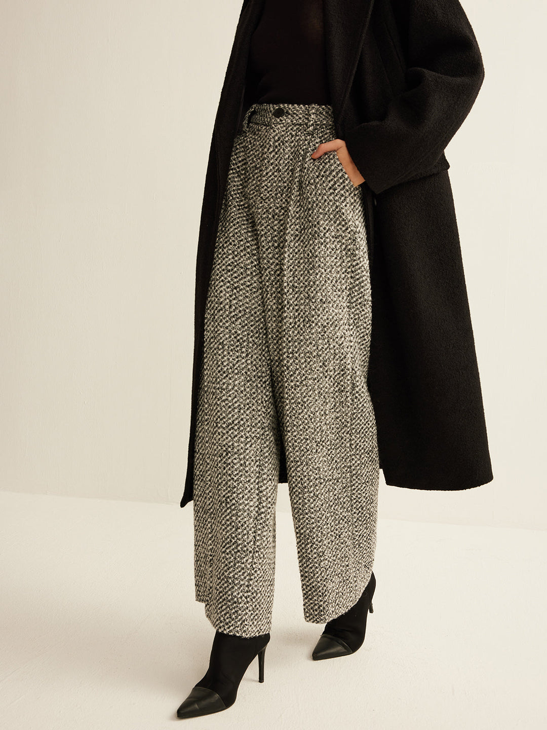 Pantalons en Tweed Mélangé Laine