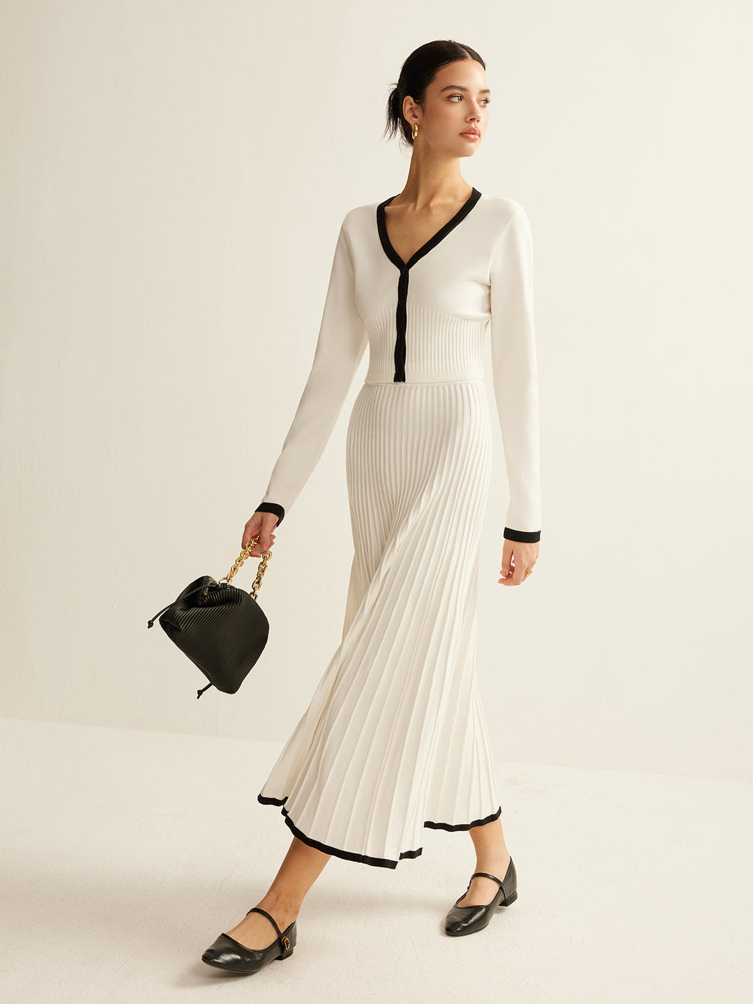 Ensemble jupe en tricot plissée à bordures contrastantes