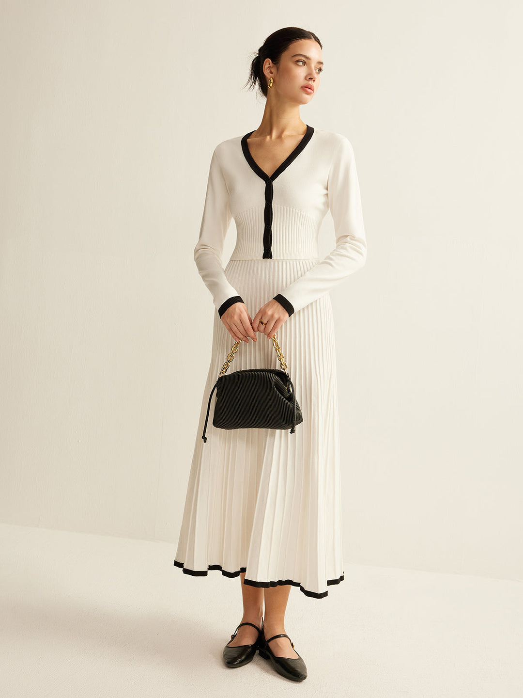 Ensemble jupe en tricot plissée à bordures contrastantes