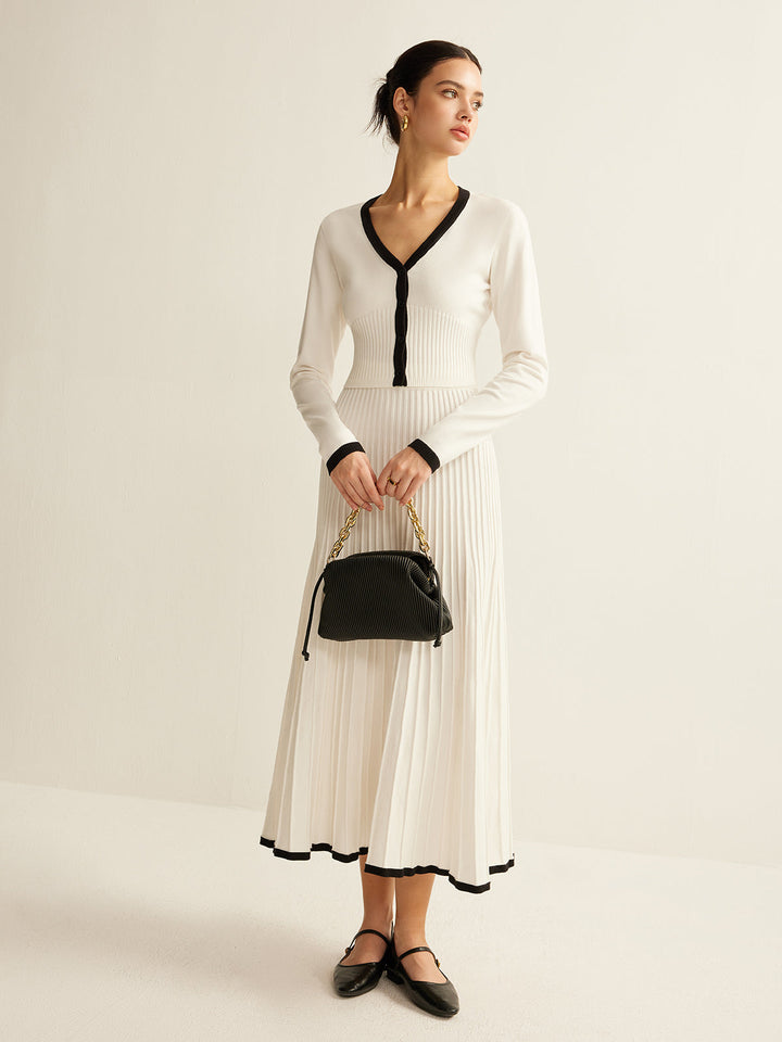 Ensemble jupe en tricot plissée à bordures contrastantes