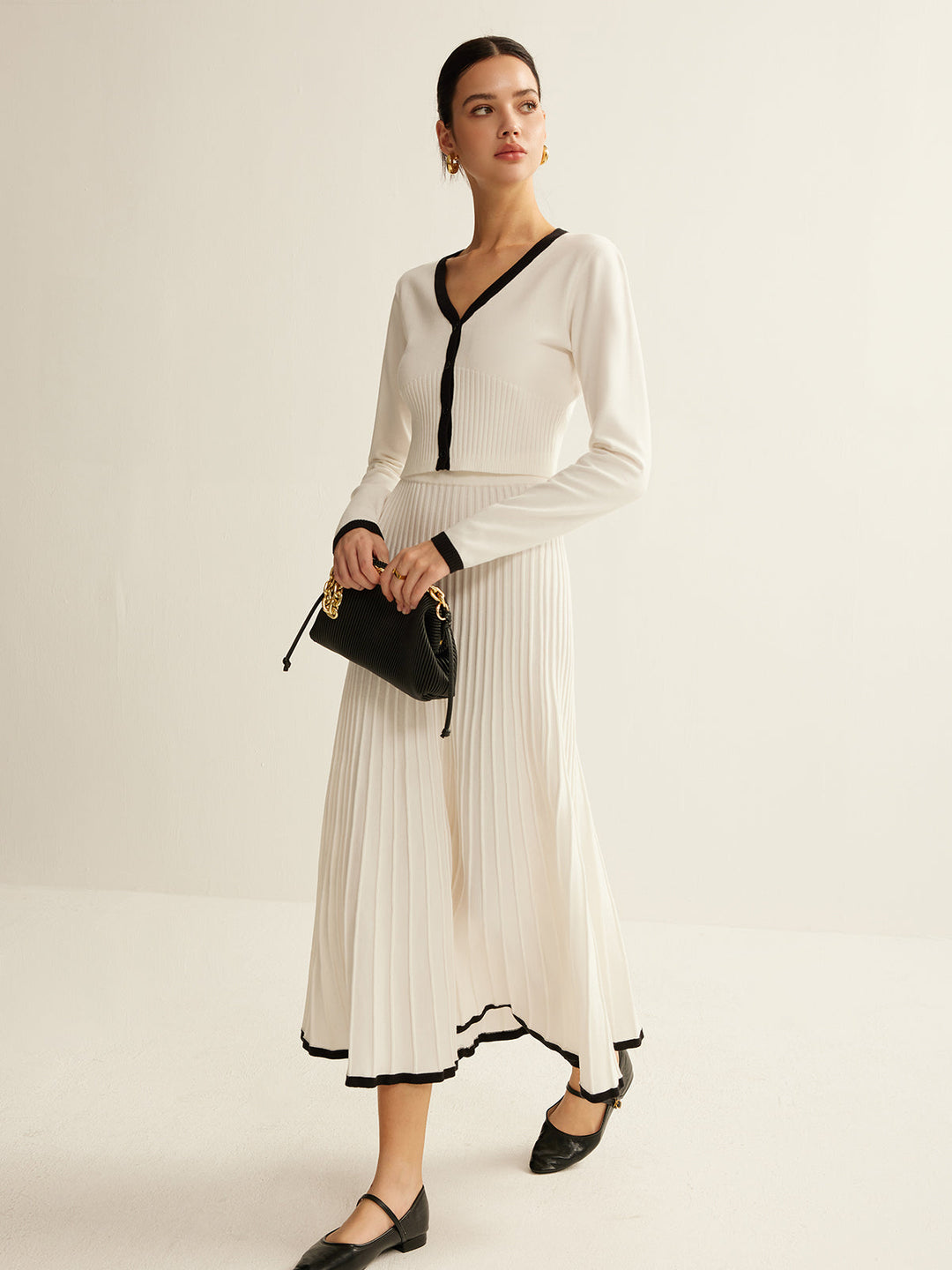 Ensemble jupe en tricot plissée à bordures contrastantes