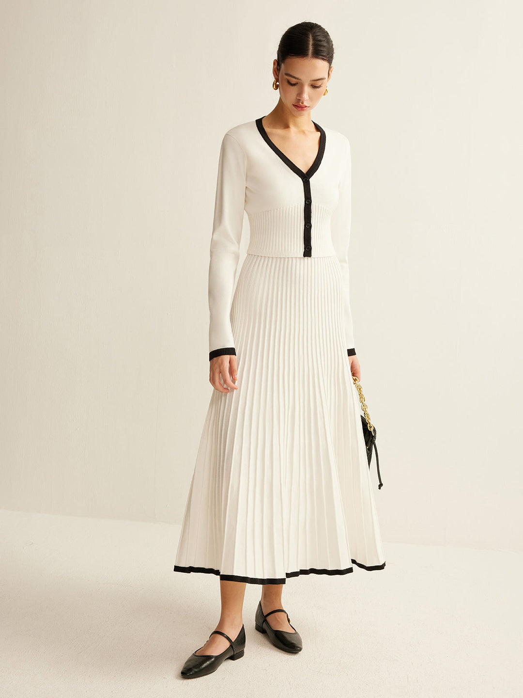 Ensemble jupe en tricot plissée à bordures contrastantes