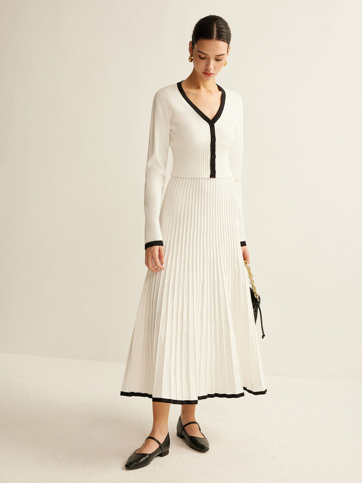 Ensemble jupe en tricot plissée à bordures contrastantes