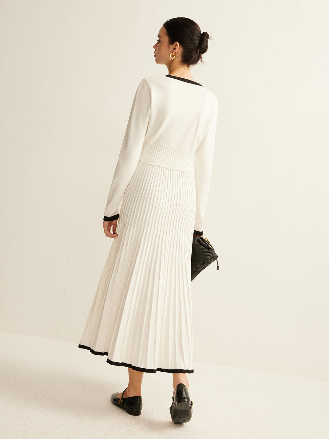 Ensemble jupe en tricot plissée à bordures contrastantes