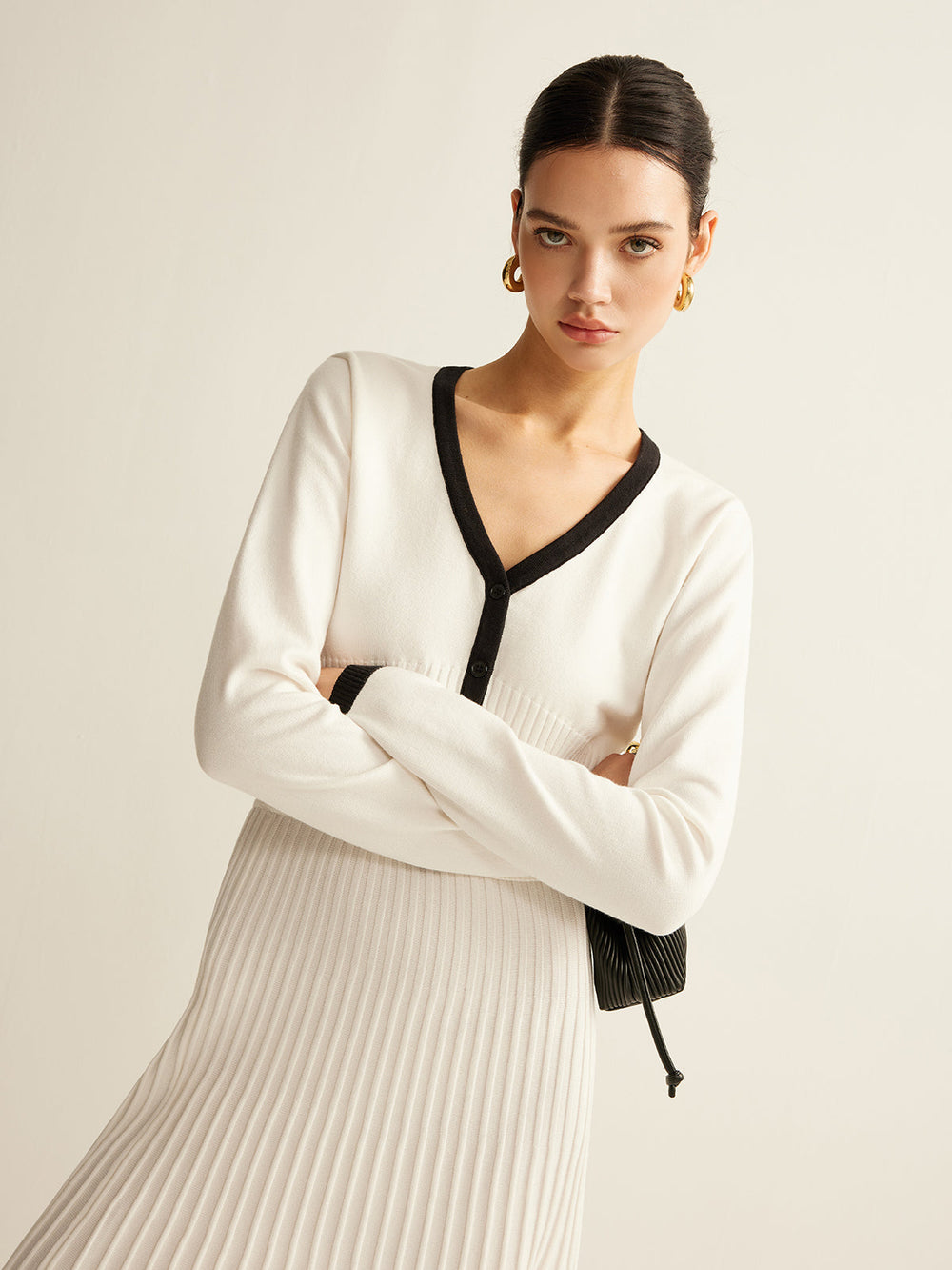 Ensemble jupe en tricot plissée à bordures contrastantes