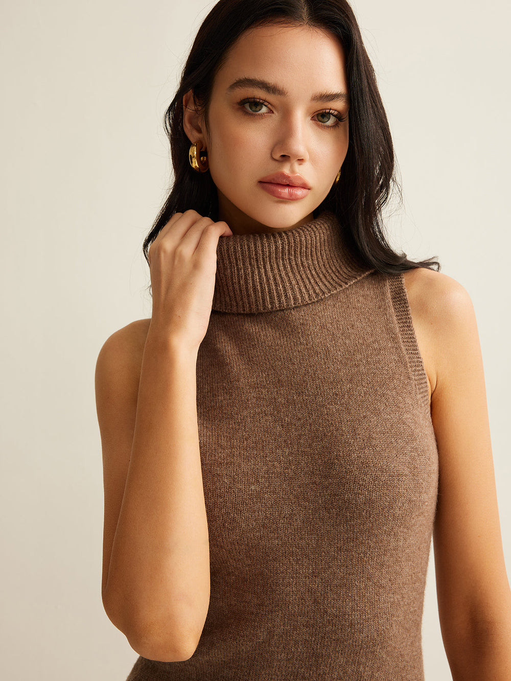 Robe Pull Col Roulé en Laine Mélangé Sans Ceinture