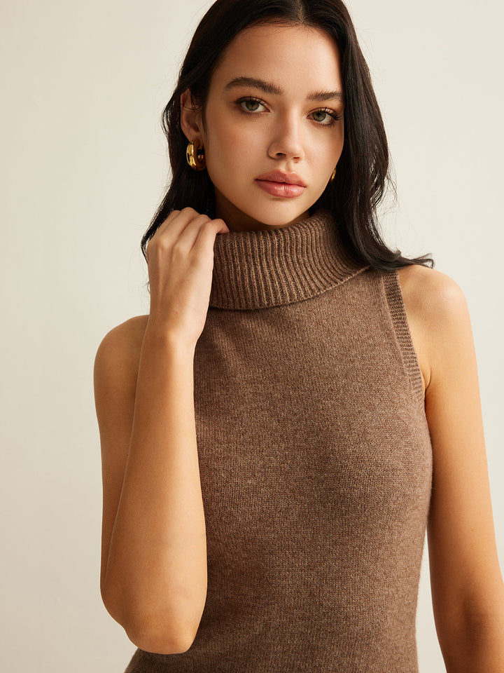 Robe Pull Col Roulé en Laine Mélangé Sans Ceinture
