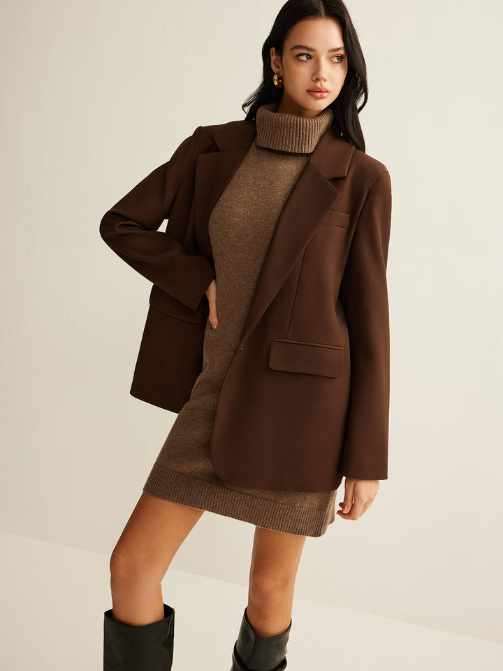 Robe Pull Col Roulé en Laine Mélangé Sans Ceinture