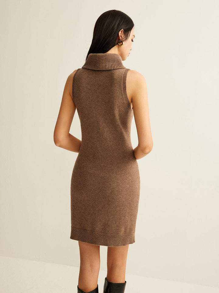 Robe Pull Col Roulé en Laine Mélangé Sans Ceinture