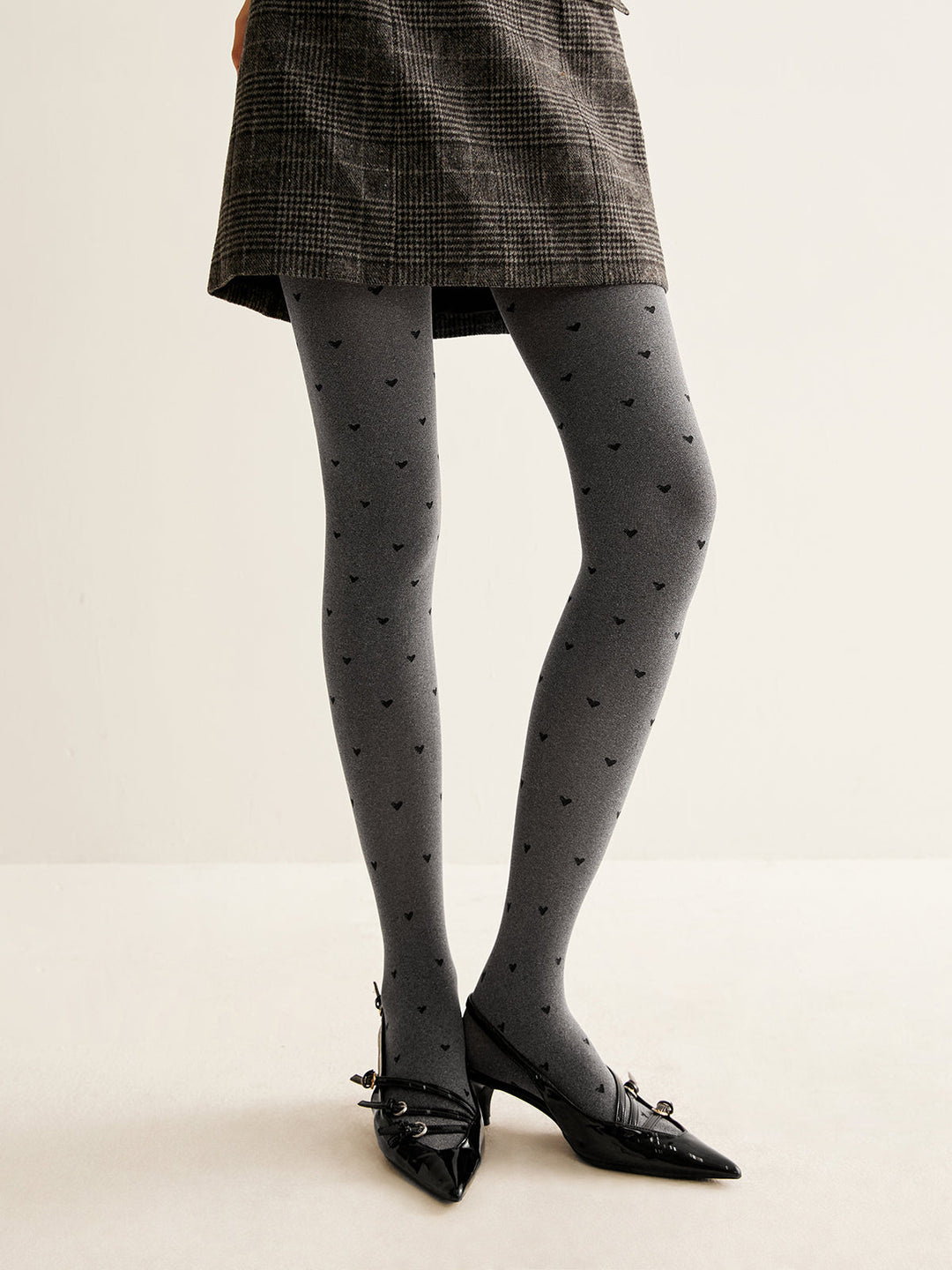 Collants en velours à imprimé cœur