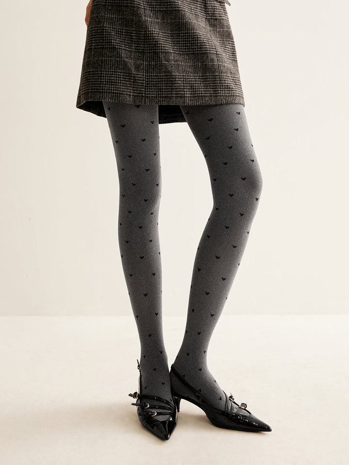 Collants en velours à imprimé cœur