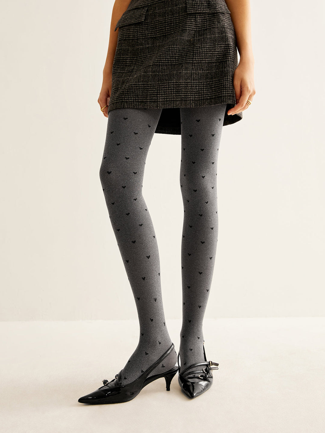 Collants en velours à imprimé cœur