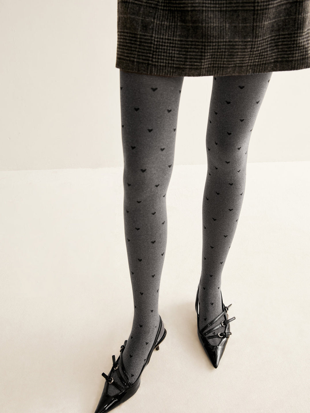 Collants en velours à imprimé cœur