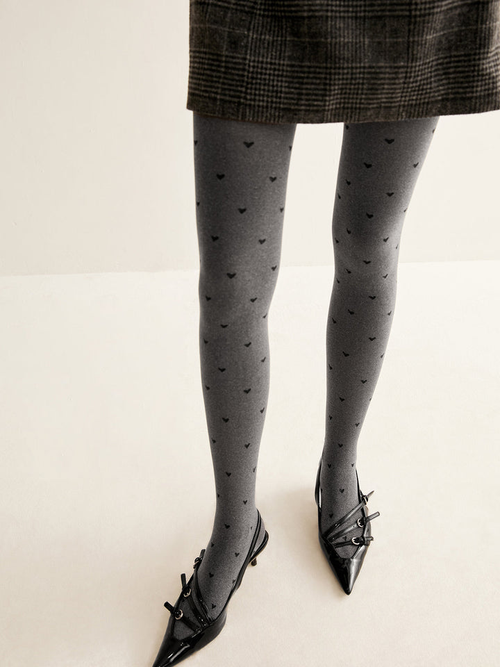 Collants en velours à imprimé cœur