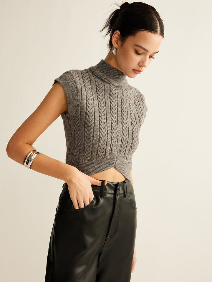 Gilet Court Col Roulé en Tricot}