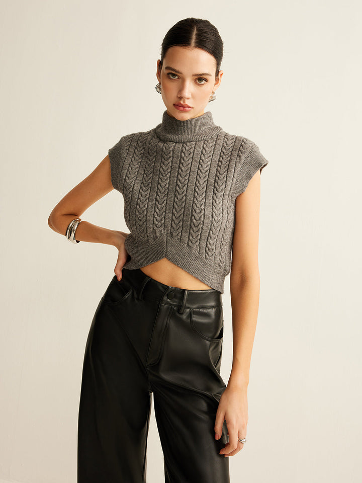 Gilet Court Col Roulé en Tricot}