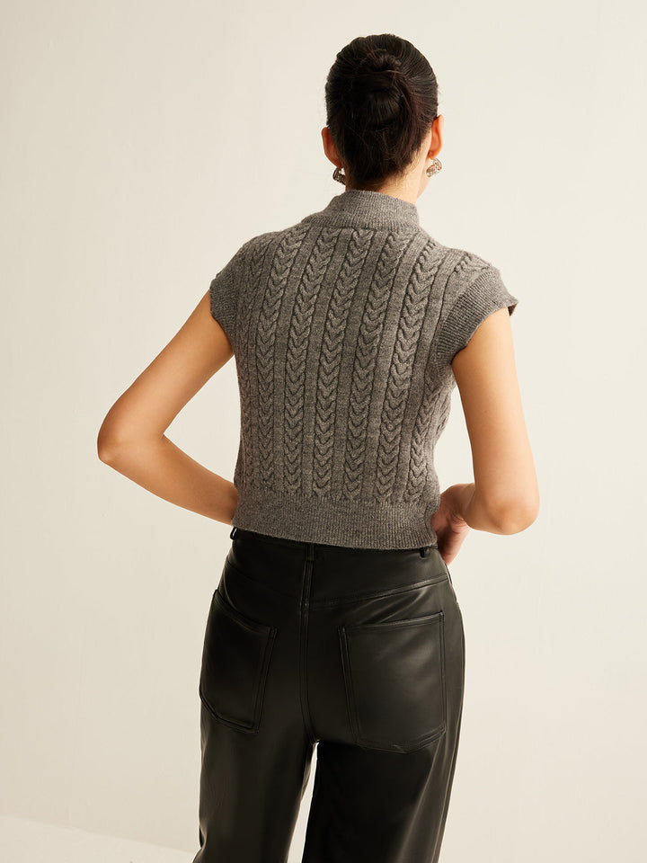 Gilet Court Col Roulé en Tricot}