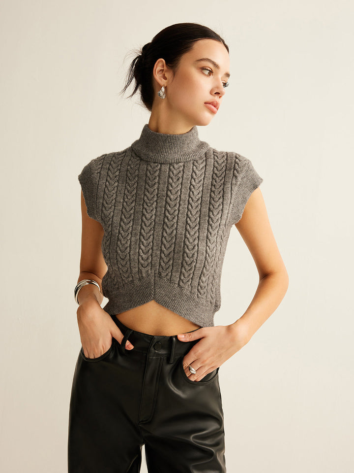 Gilet Court Col Roulé en Tricot}