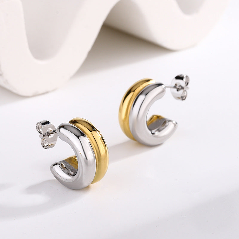 Boucles d'oreilles anneau C bicolores