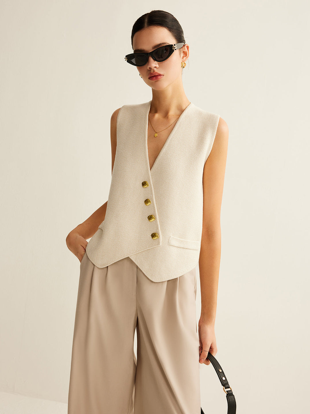 Gilet Pull Boutonnière Asymétrique