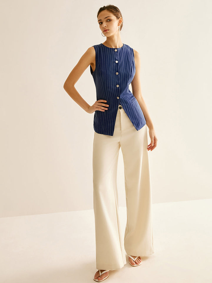 Chemise sans manches à rayures boutonnée