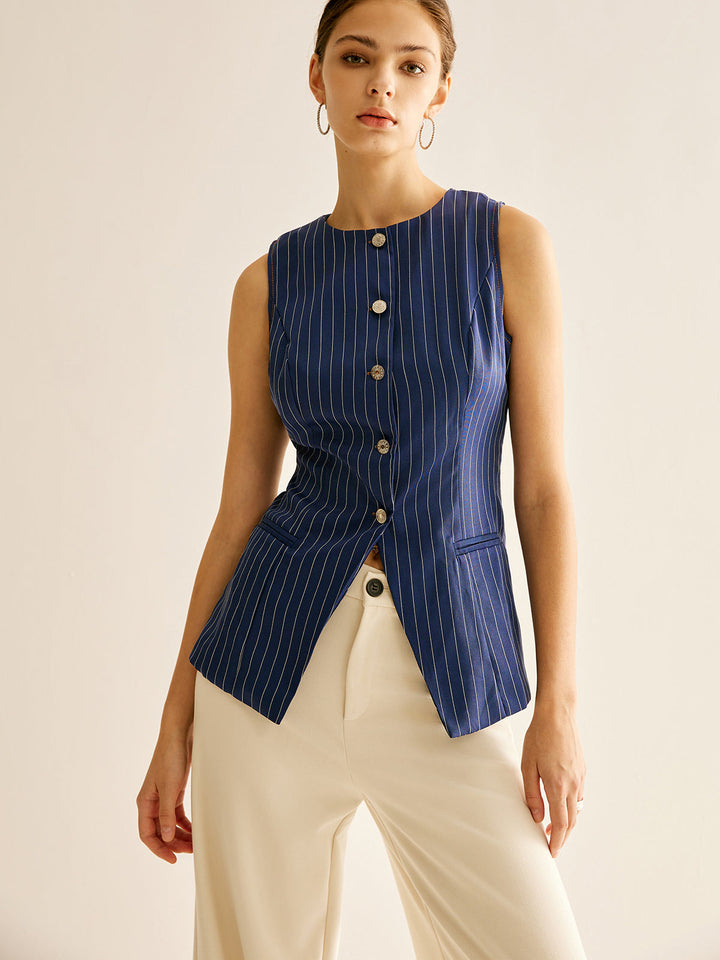 Chemise sans manches à rayures boutonnée