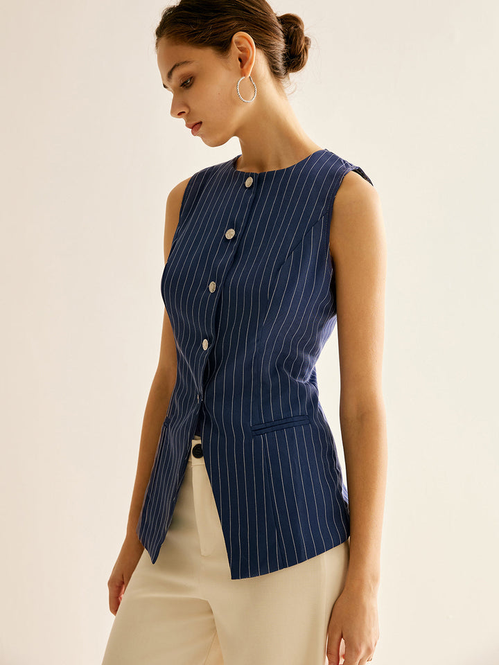 Chemise sans manches à rayures boutonnée