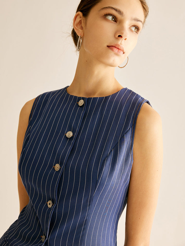 Chemise sans manches à rayures boutonnée