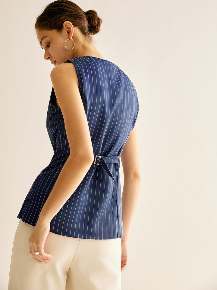 Chemise sans manches à rayures boutonnée