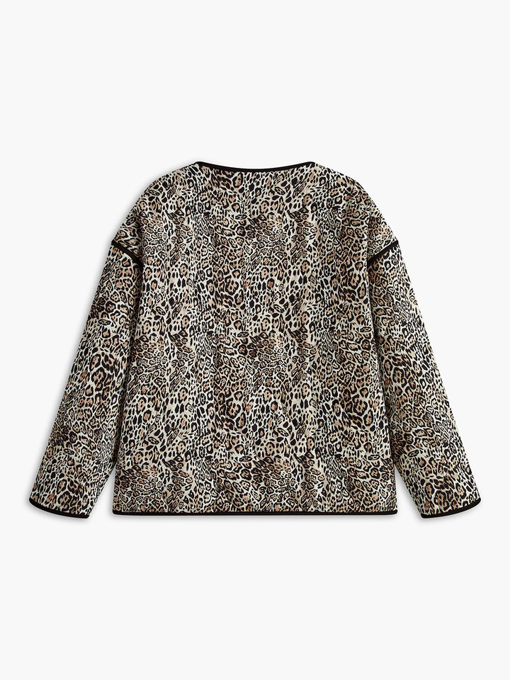 Manteau d'hiver imprimé léopard à garniture contrastante