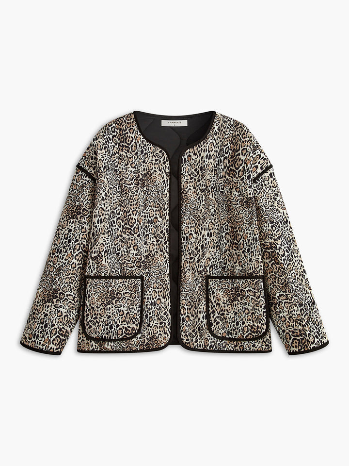 Manteau d'hiver imprimé léopard à garniture contrastante