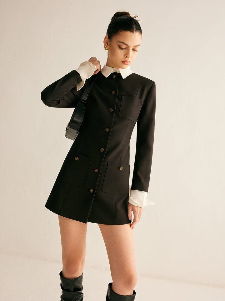 Robe Blazer Ajustée avec Col à Revers