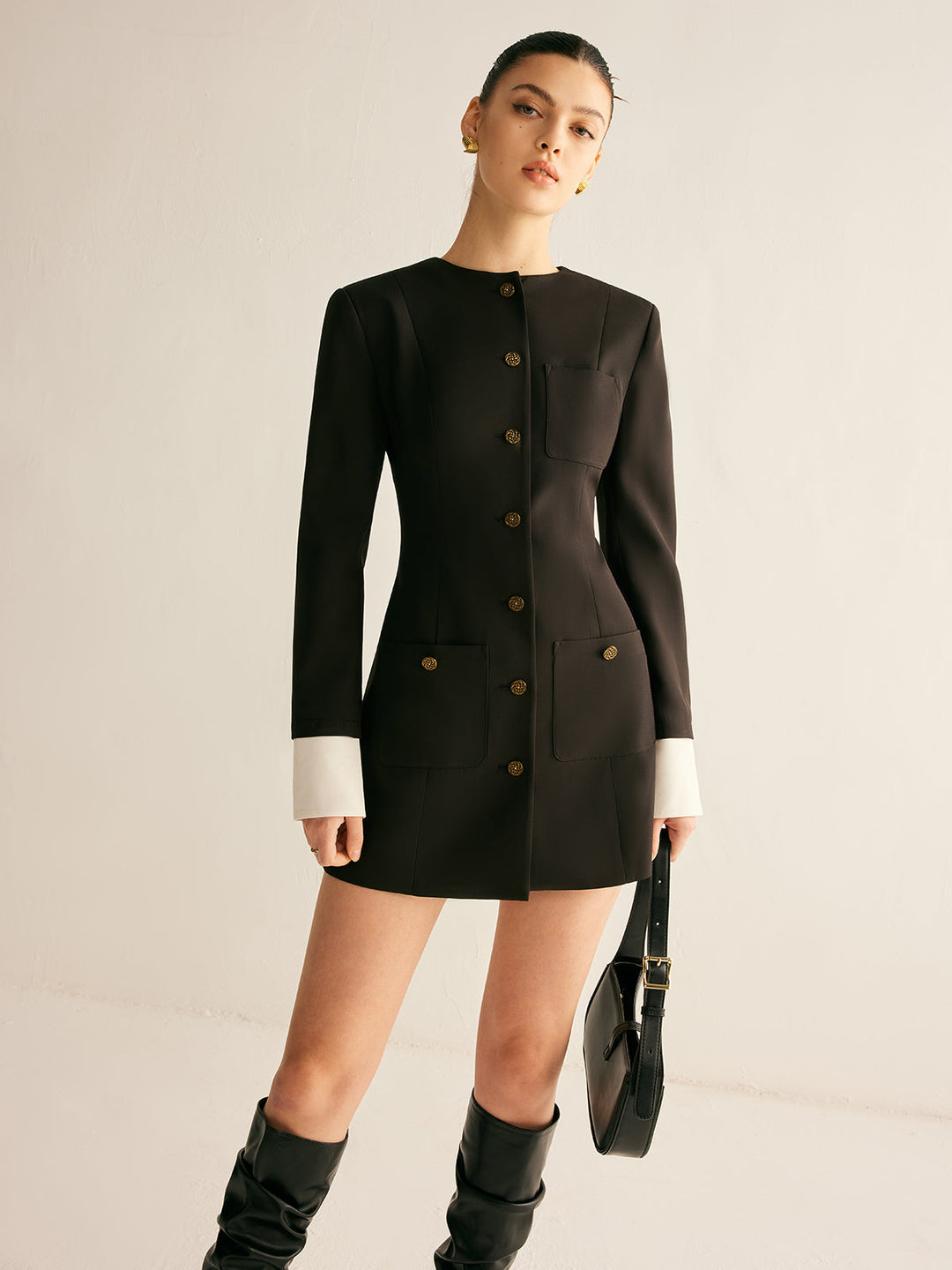 Robe Blazer Ajustée avec Col à Revers
