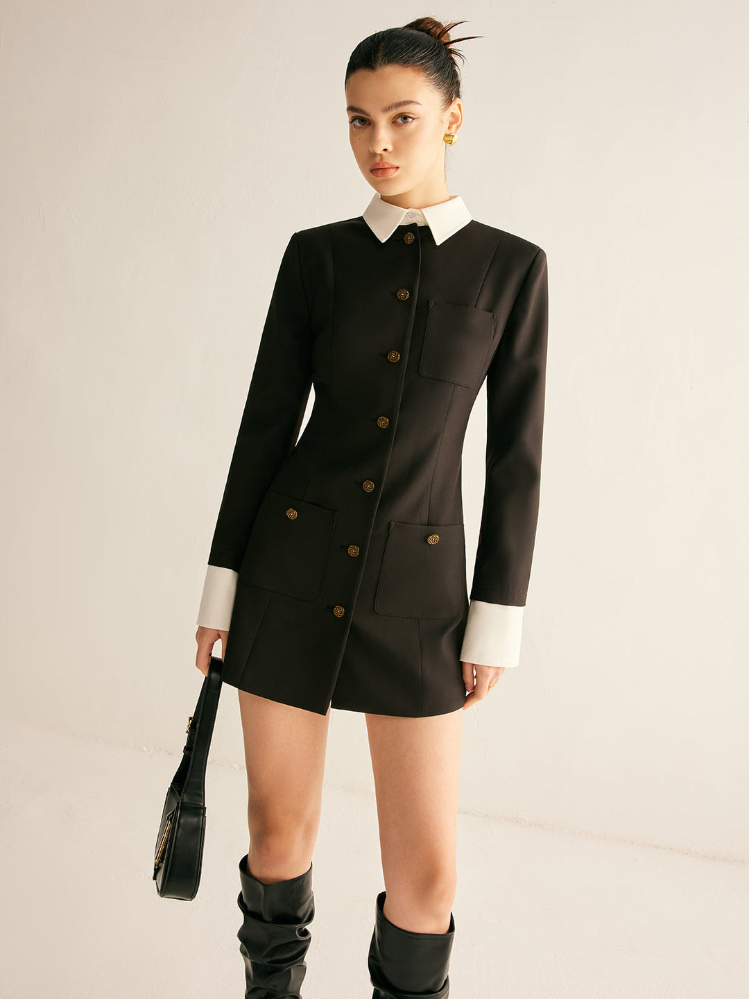 Robe Blazer Ajustée avec Col à Revers