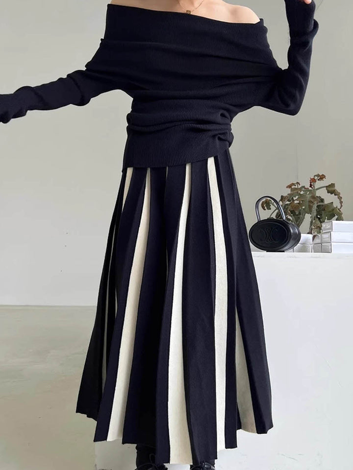 Jupe mi-longue en tricot colorblock