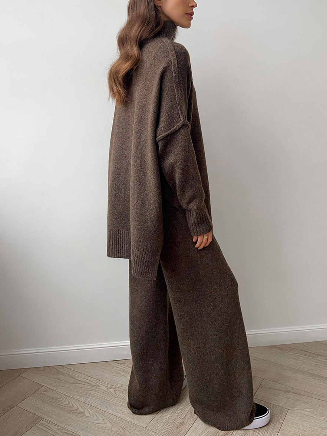 Ensemble Pantalon Tricot à Col Roulé Uni