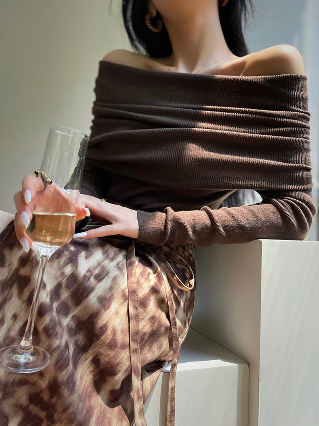 Pull Élégant à Ruchés Ajusté en Mélange Laine