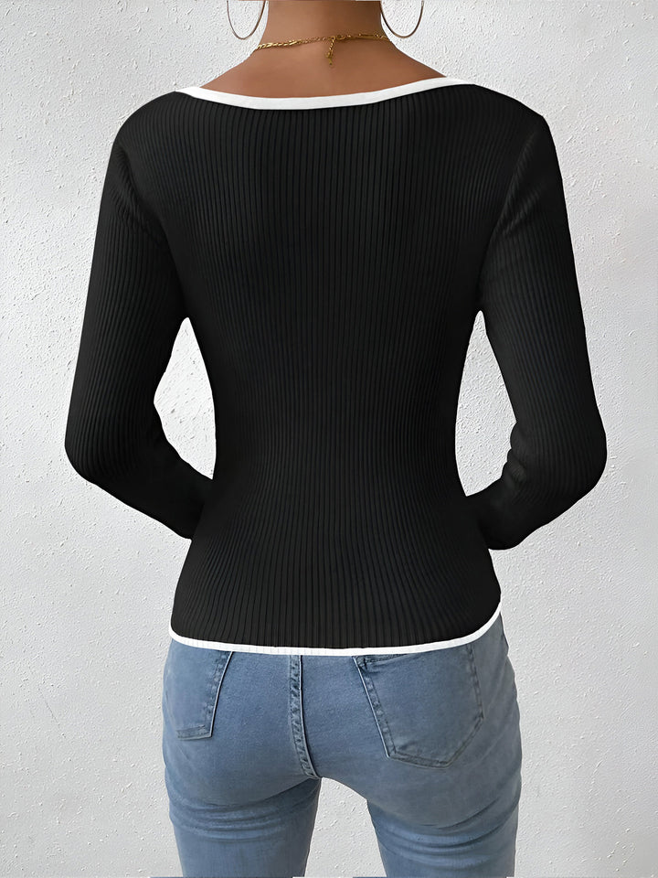 Haut Sexy en Tricot à Bordure Contrastée