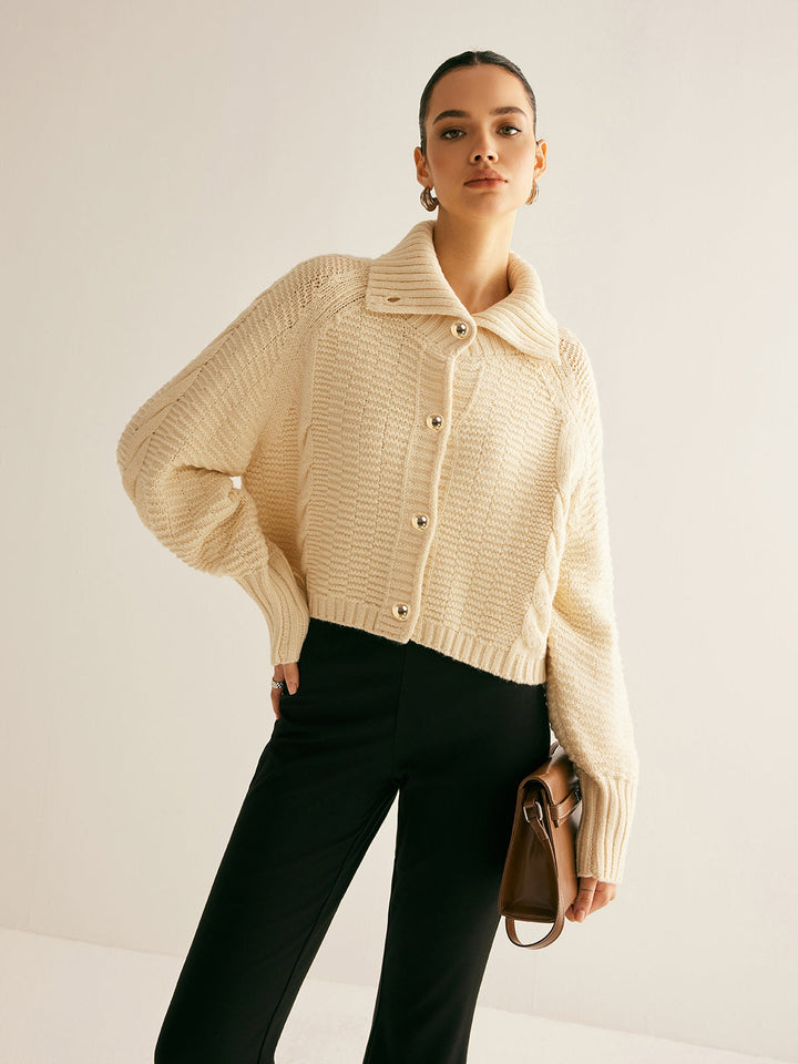 Cardigan en maille torsadée à revers