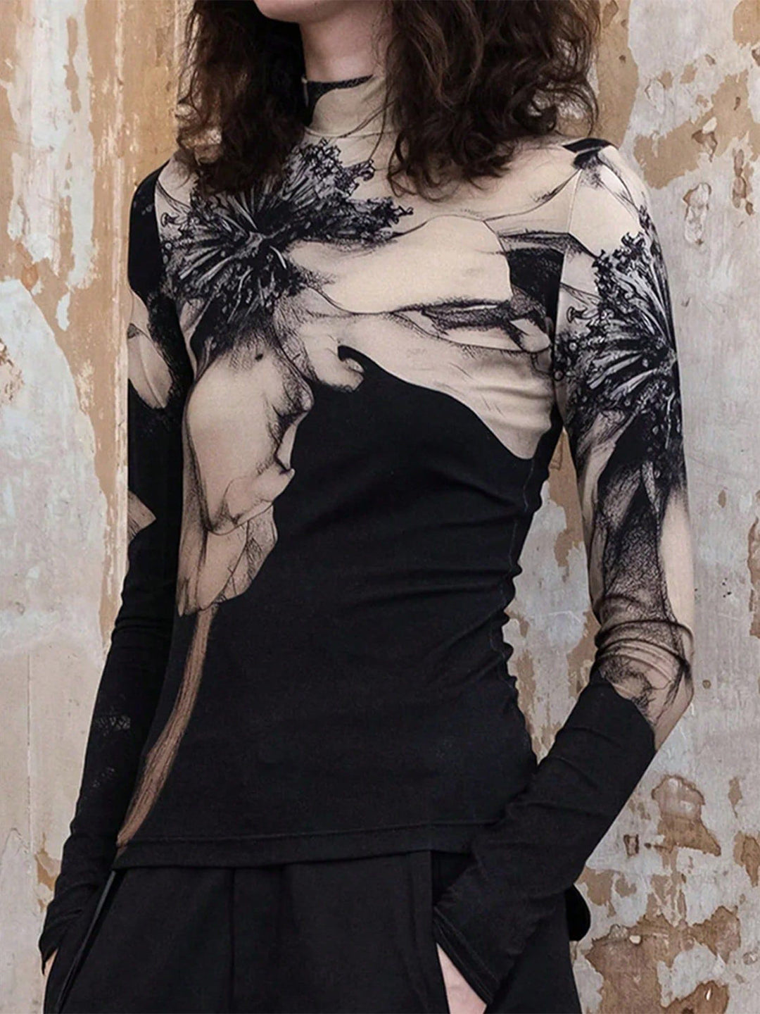 Chemise Imprimée Tie Dye à Col Mock